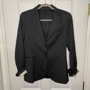 Theory Wool Grey Striped Classic Blazer with reversible striped sleeves 8